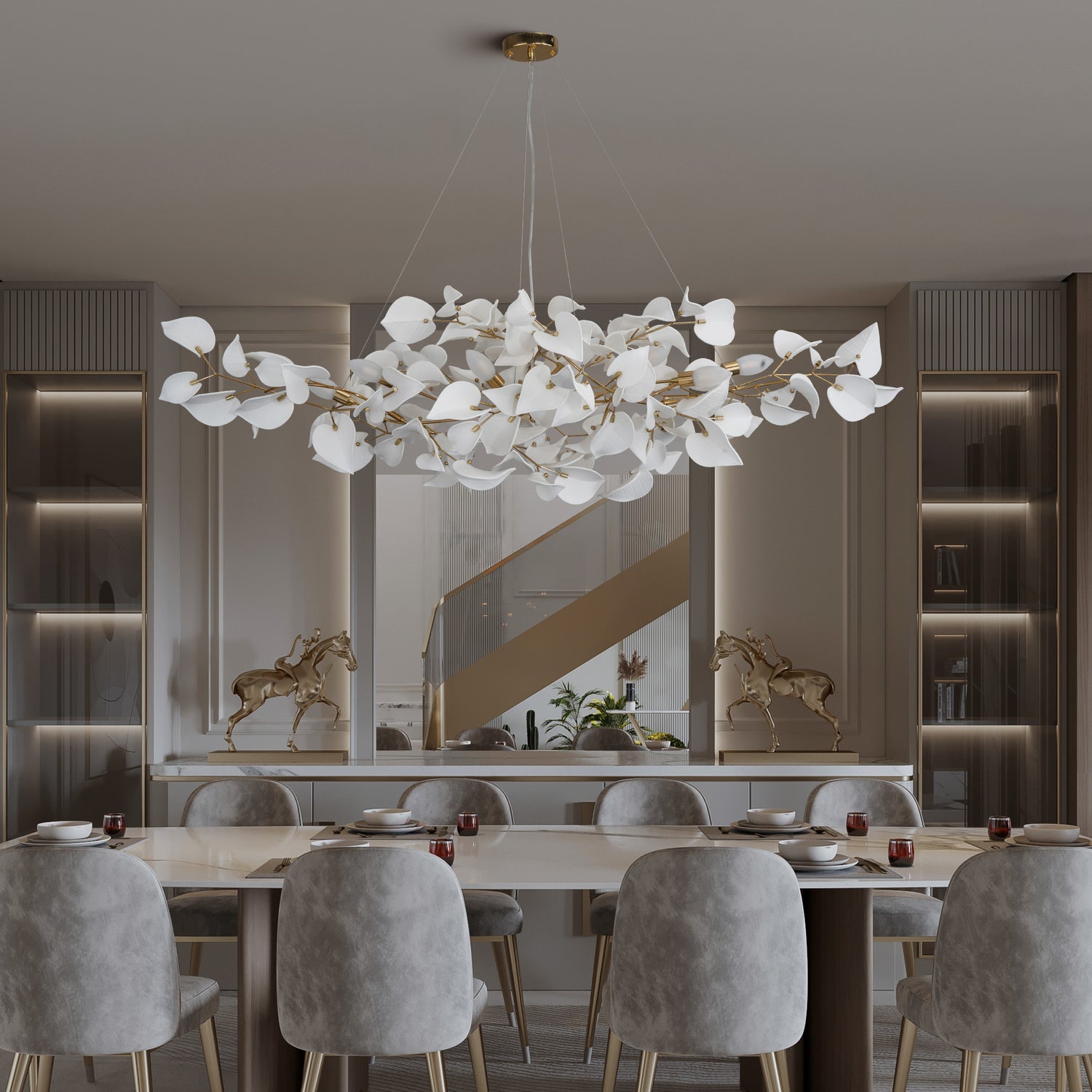 Ceramic Heart Leaf Linear Dining Pendant L1500 - Copper