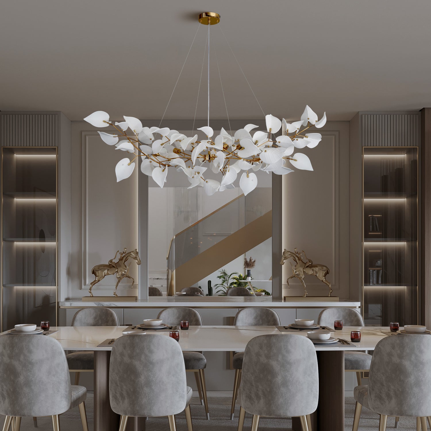 Ceramic Heart Leaf Linear Dining Pendant L1200 - Copper