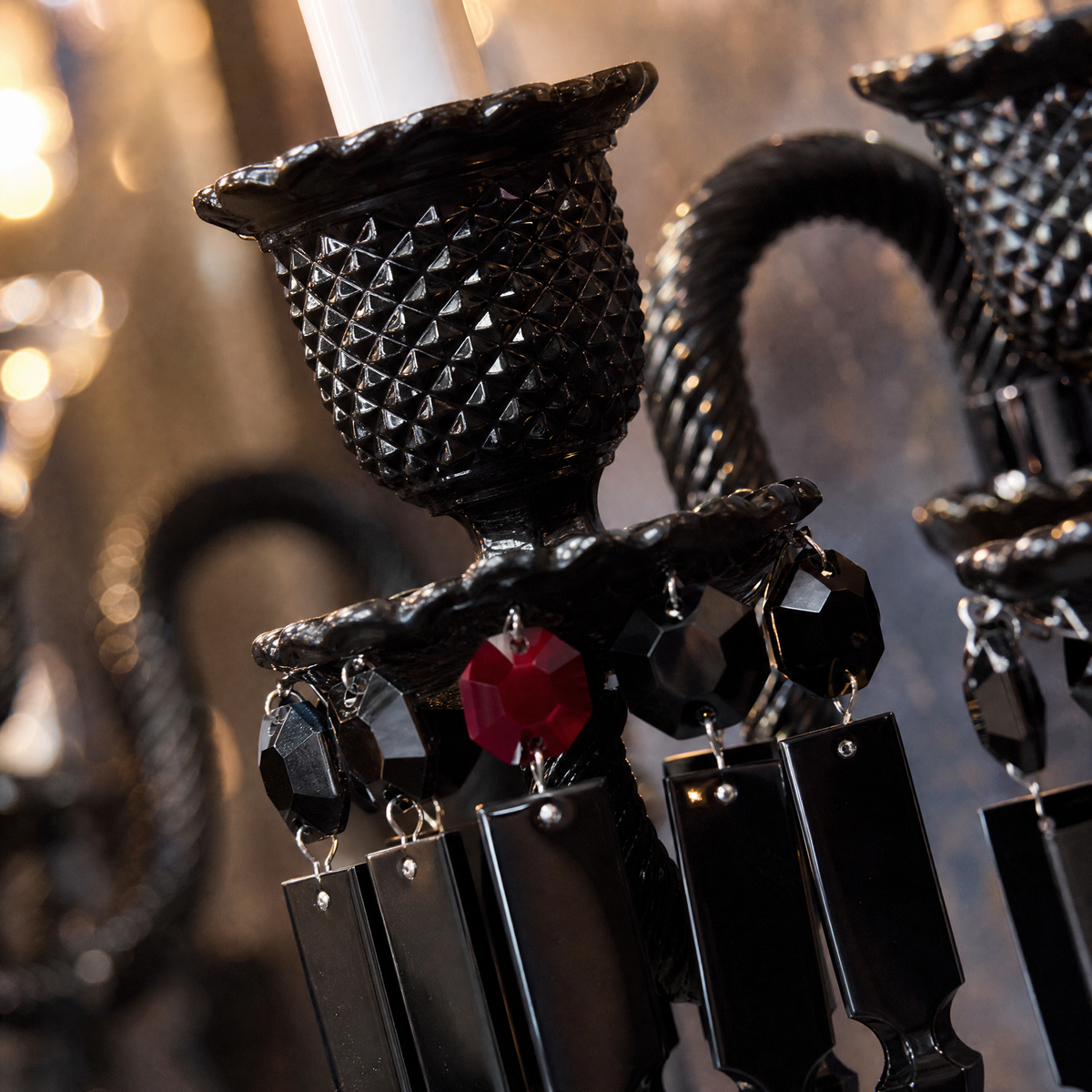 2-Light Black Gothic Candle Faceted Glass Wall Sconce