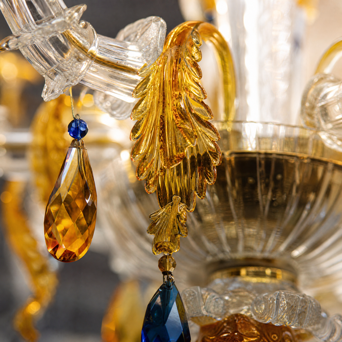 2-Light Blue and Amber Floral Crystal Wall Sconce