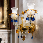 2-Light Blue and Amber Floral Crystal Wall Sconce