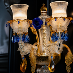 2-Light Blue and Amber Floral Crystal Wall Sconce
