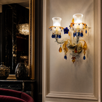 2-Light Blue and Amber Floral Crystal Wall Sconce