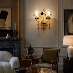 2-Light Blue and Amber Floral Crystal Wall Sconce
