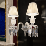 2-Light Candle Pleated Shade Crystal Wall Sconce