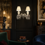 2-Light Candle Pleated Shade Crystal Wall Sconce