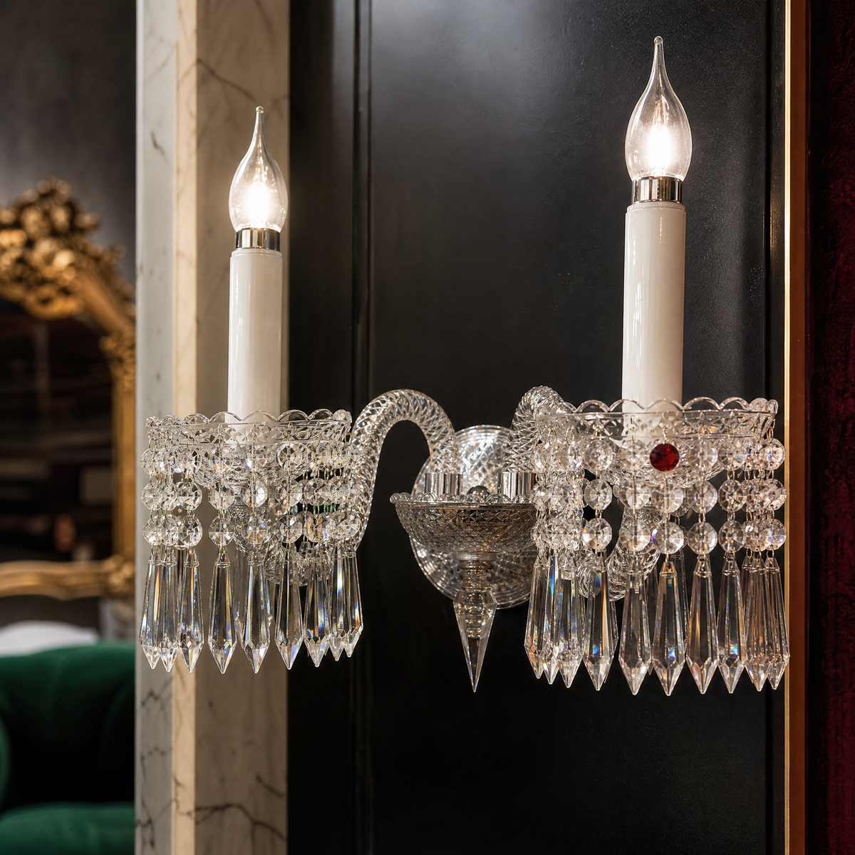 2-Light Crystal Candle Wall Sconce