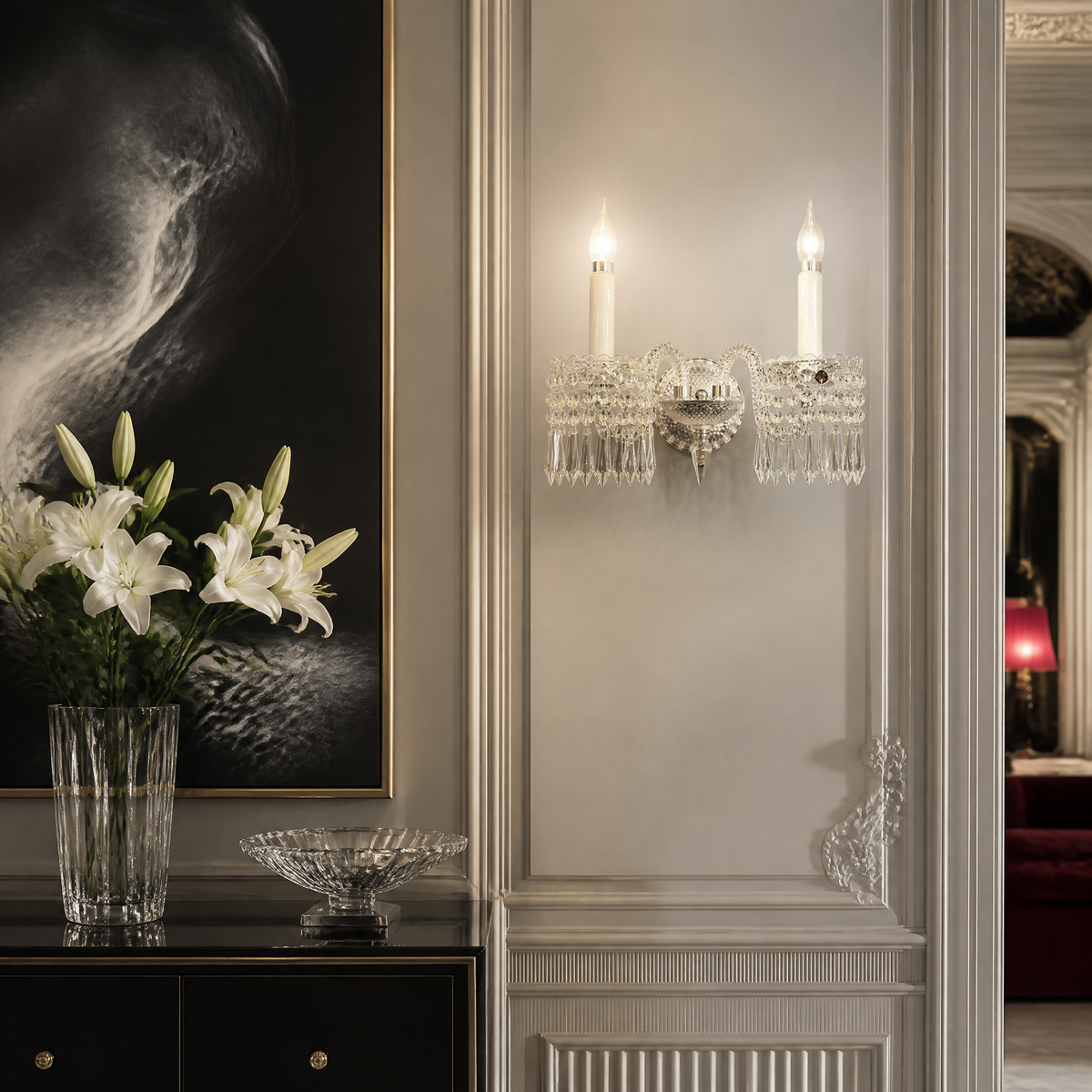 2-Light Crystal Candle Wall Sconce