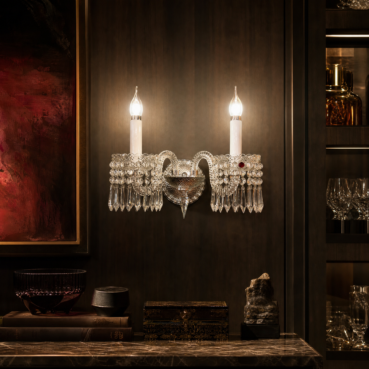 2-Light Crystal Candle Wall Sconce