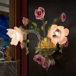 2-Light Pink And Purple Glass Roses Wall Sconce