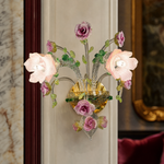 2-Light Pink And Purple Glass Roses Wall Sconce