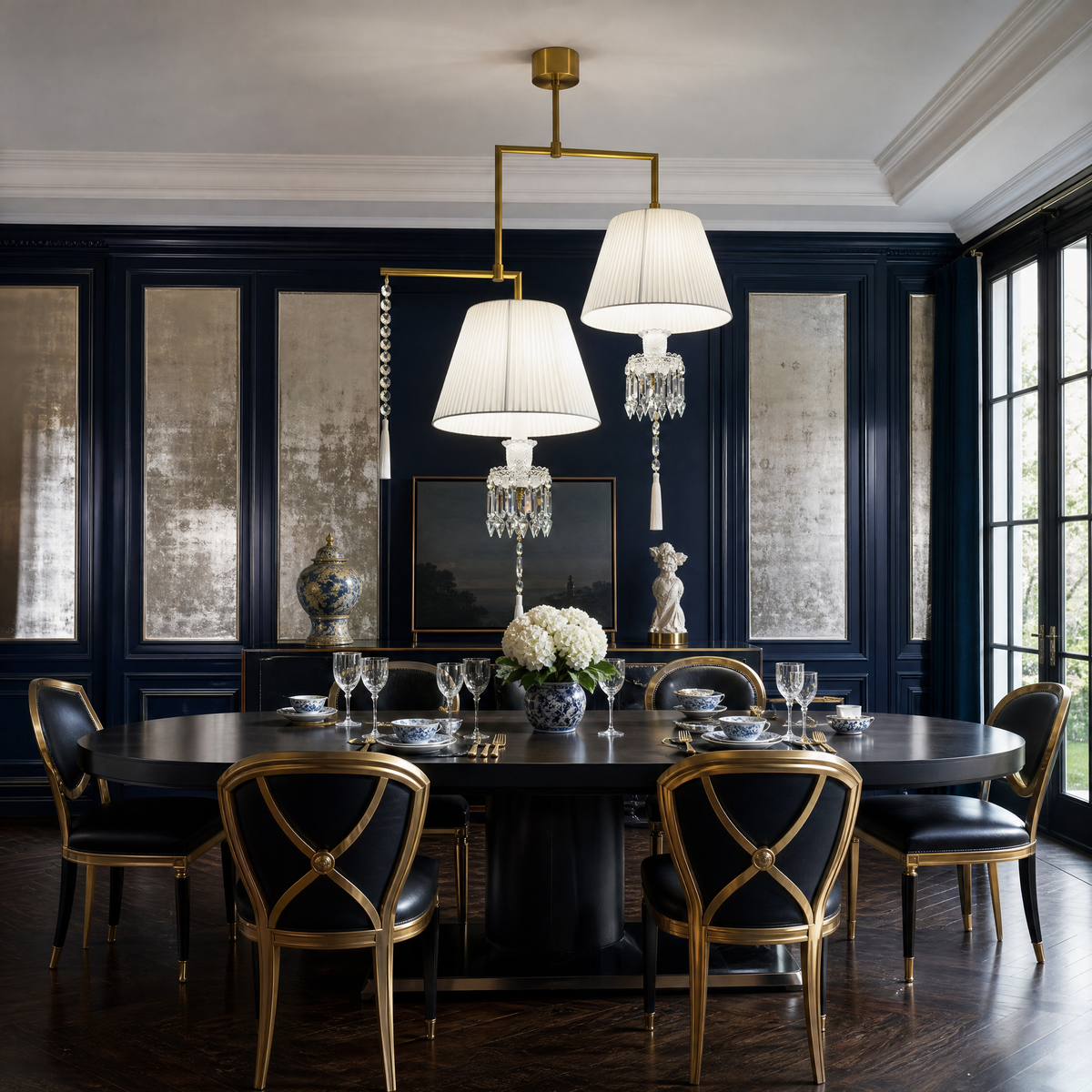 2-Light Pleated Fabric Crystal Tassel Chandelier