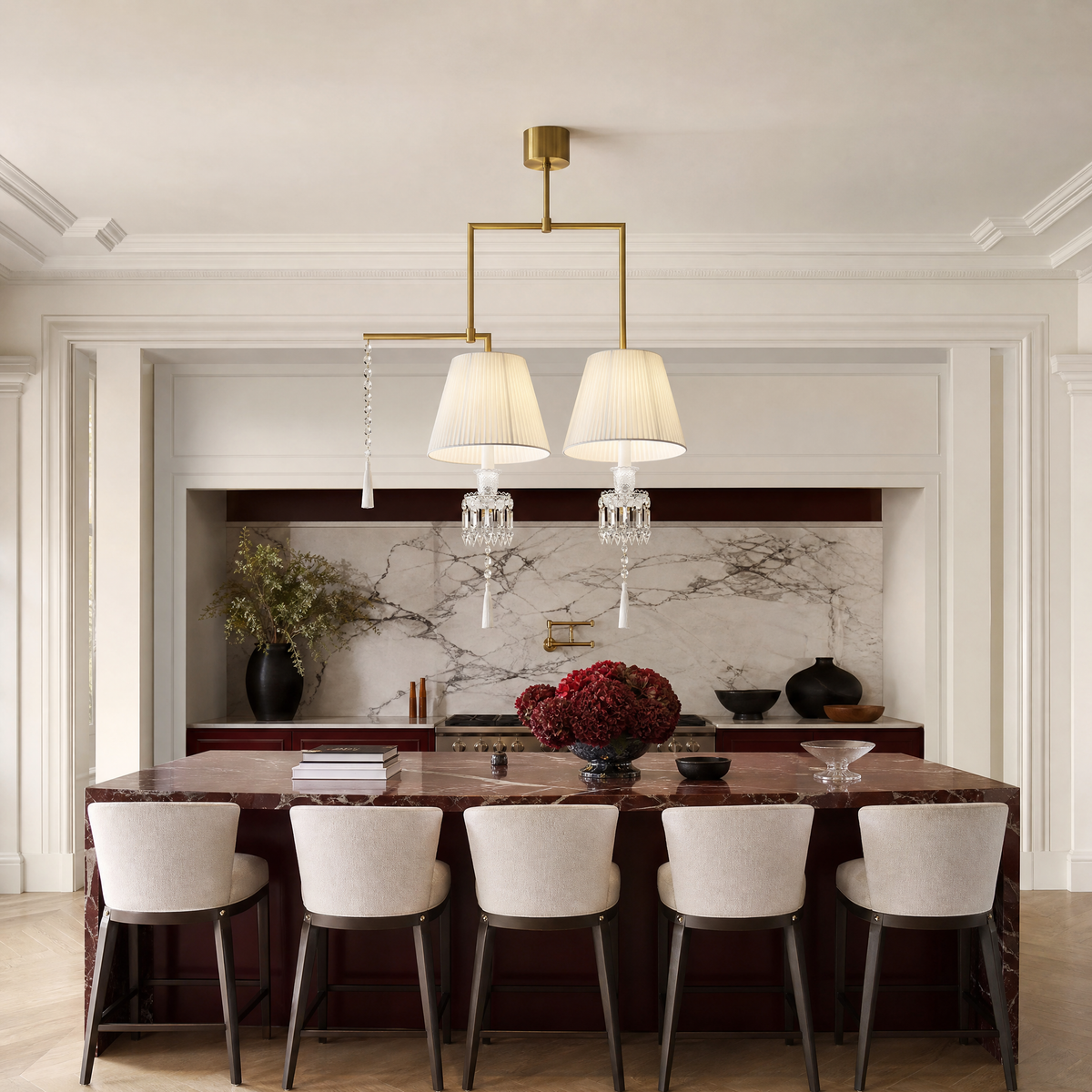 2-Light Pleated Fabric Crystal Tassel Chandelier