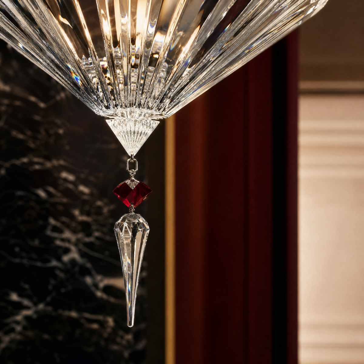 2-Light Pleated Fan Red Crystal Drop Wall Sconce