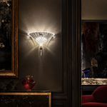 2-Light Pleated Fan Red Crystal Drop Wall Sconce