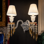 2-Light Pleated Shade Amber Crystal Glass Wall Sconce