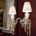 2-Light Pleated Shade Amber Crystal Glass Wall Sconce