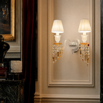 2-Light Pleated Shade Amber Crystal Glass Wall Sconce