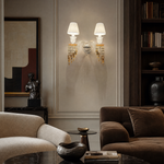 2-Light Pleated Shade Amber Crystal Glass Wall Sconce