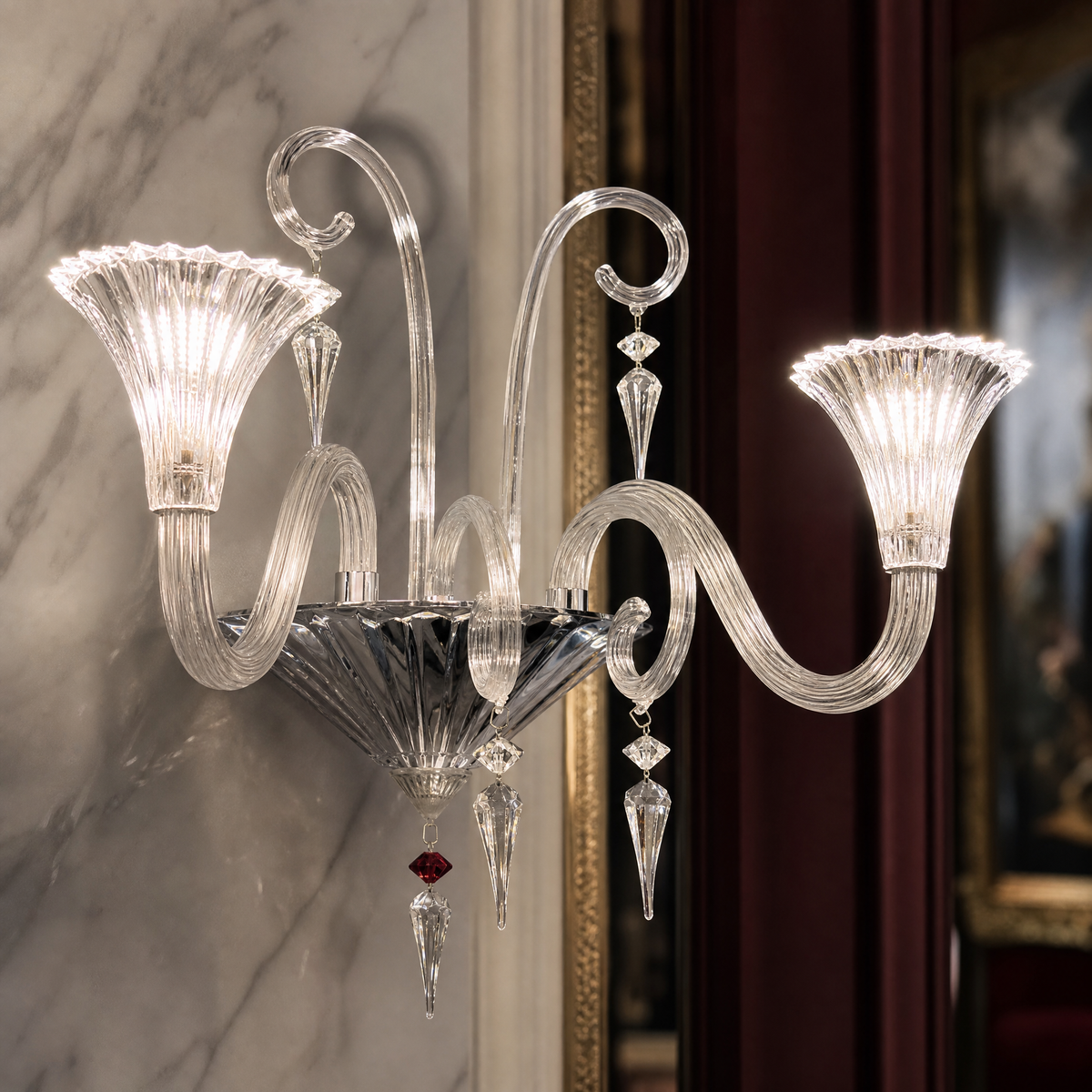 2-Light Ribbed Floral Glass Wall Sconce