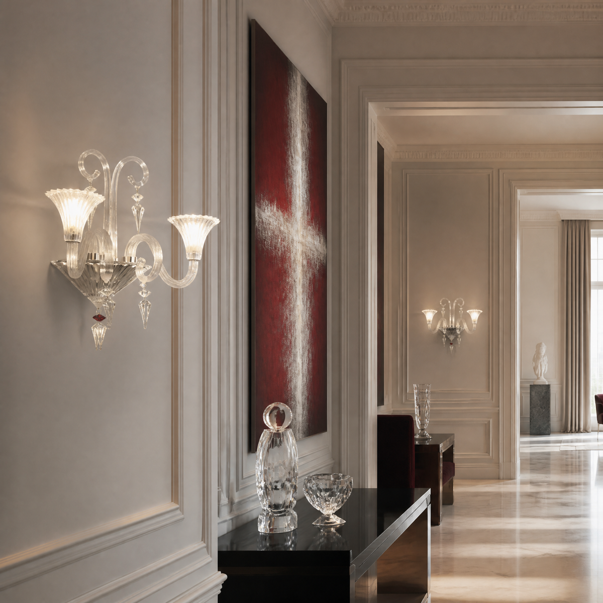 2-Light Ribbed Floral Glass Wall Sconce