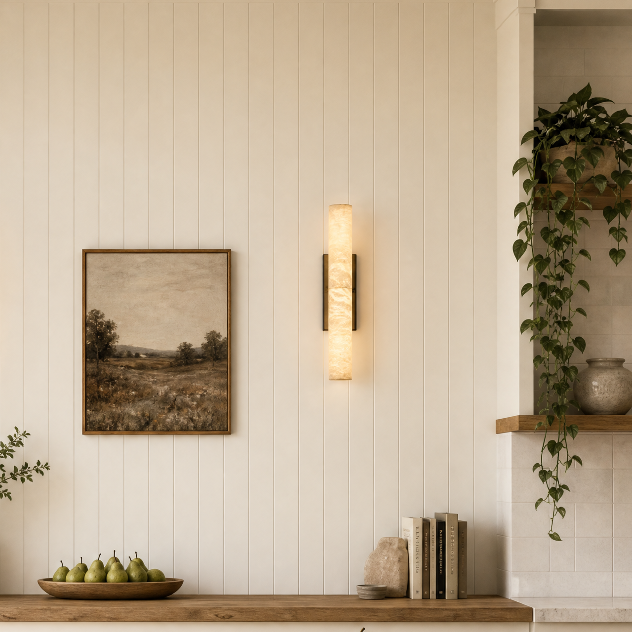 20" Modern Spanish Alabaster Cylinder Wall Sconce