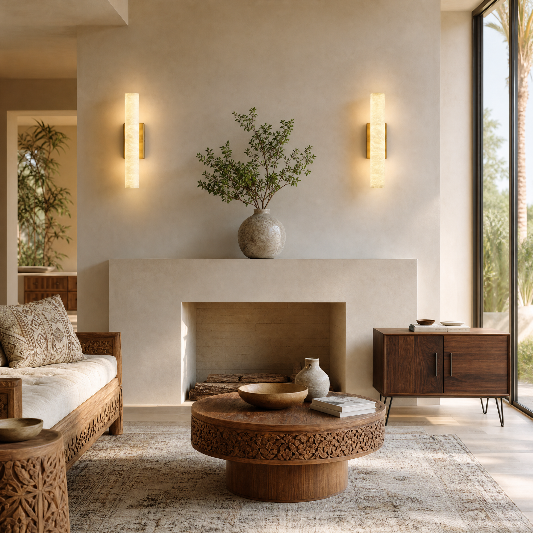 20" Natural Spanish Alabaster Wall Sconce
