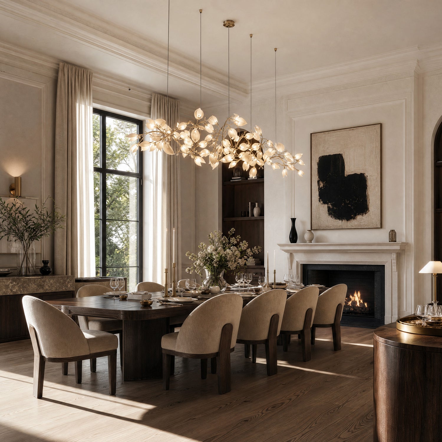 Lauro Ceramic Leaf Linear Chandelier