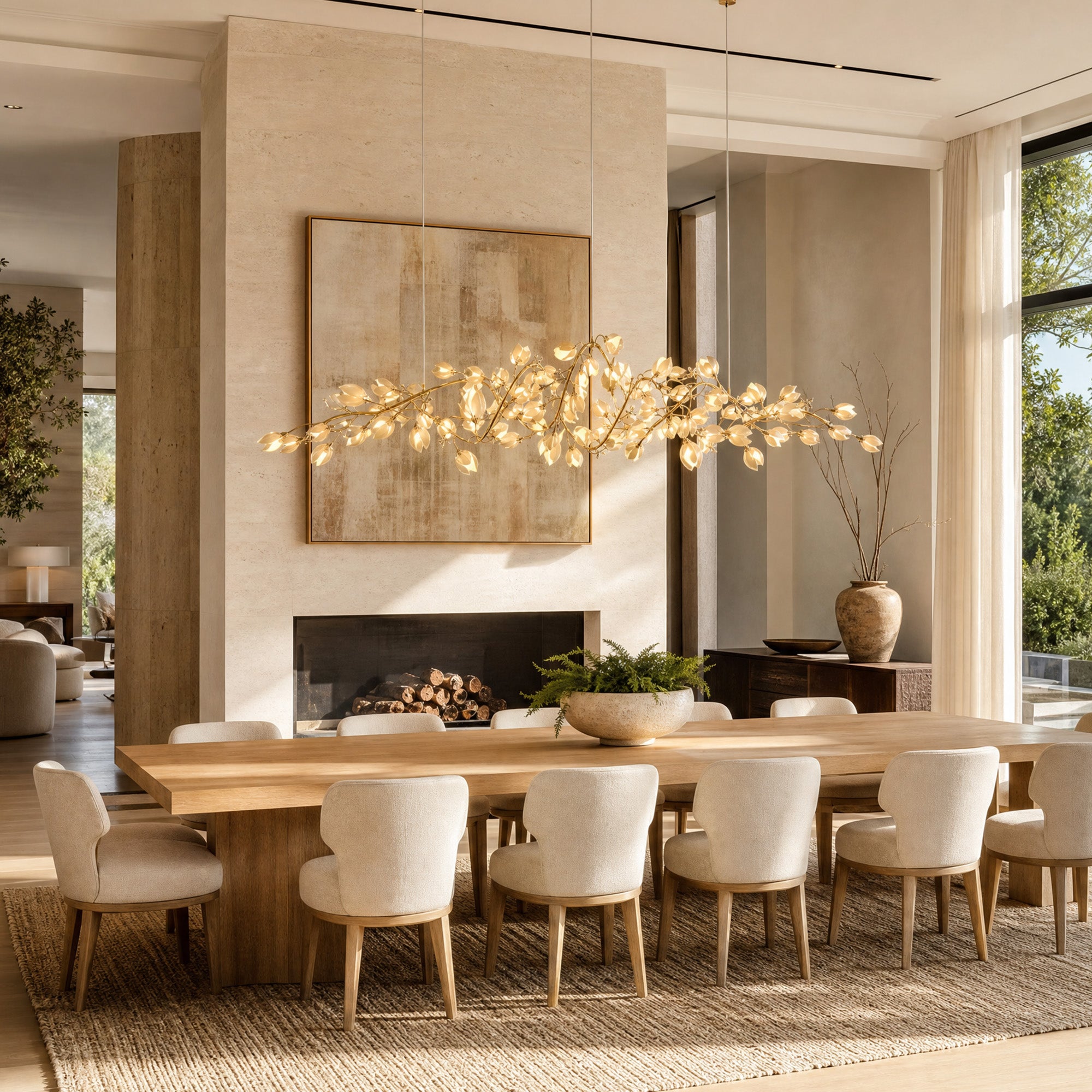 Lauro Ceramic Leaf Linear Chandelier