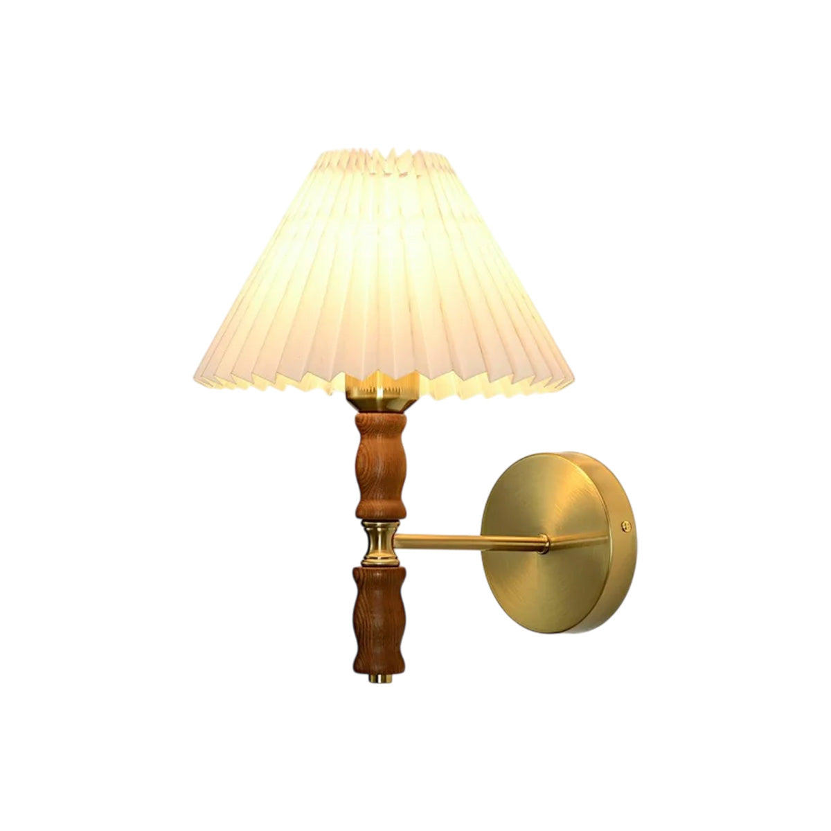 Elegant Pleated Walnut Wall Light with Gold Finish 9.3’’