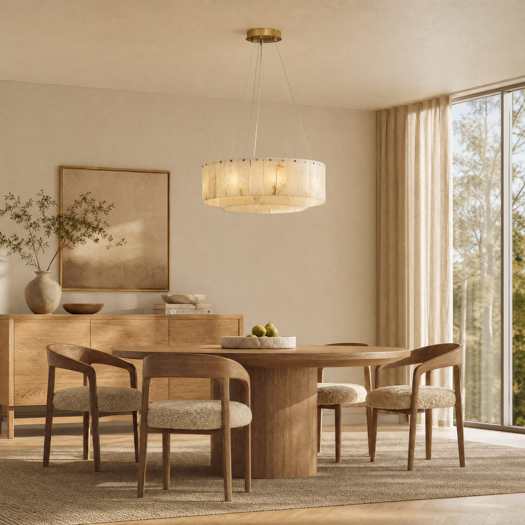 23'' 2-Tier Alabaster Round Chandelier