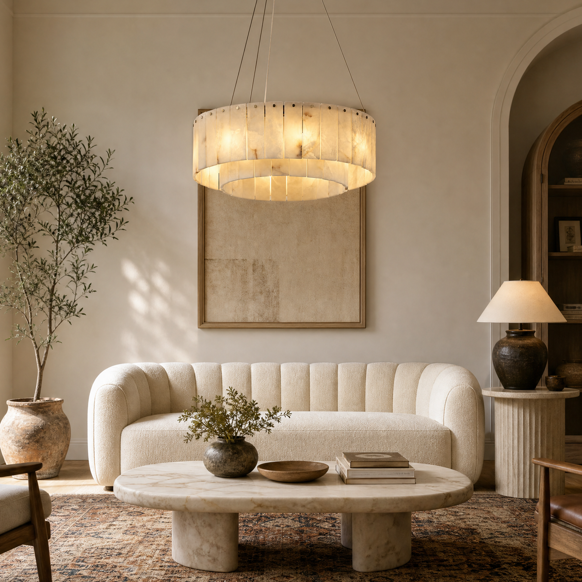 23'' 2-Tier Alabaster Round Chandelier