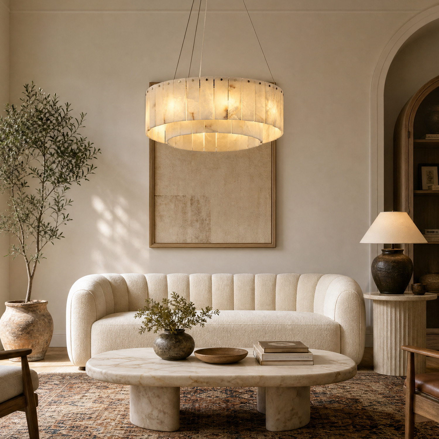 23'' 2-Tier Alabaster Round Chandelier