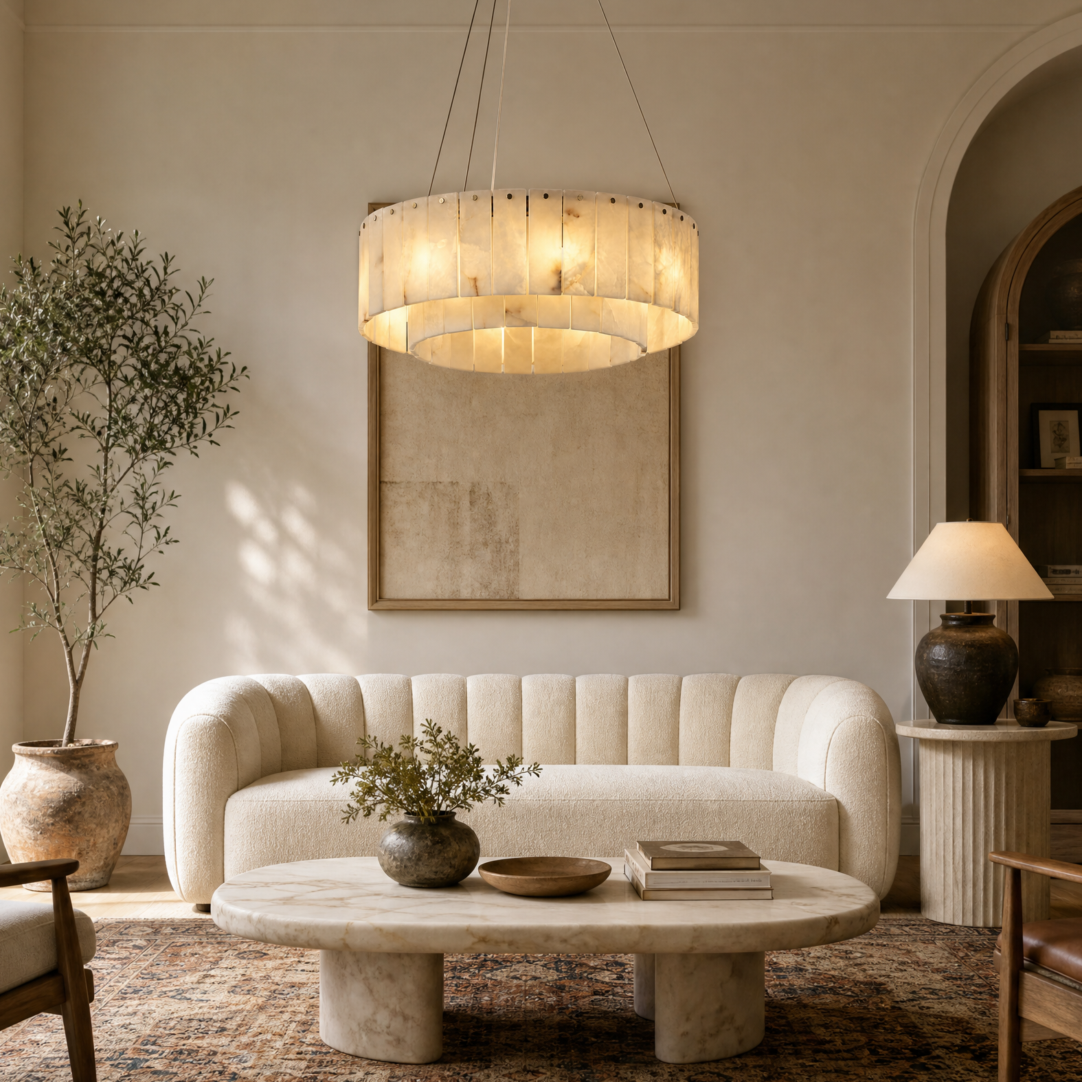 23'' 2-Tier Alabaster Round Chandelier