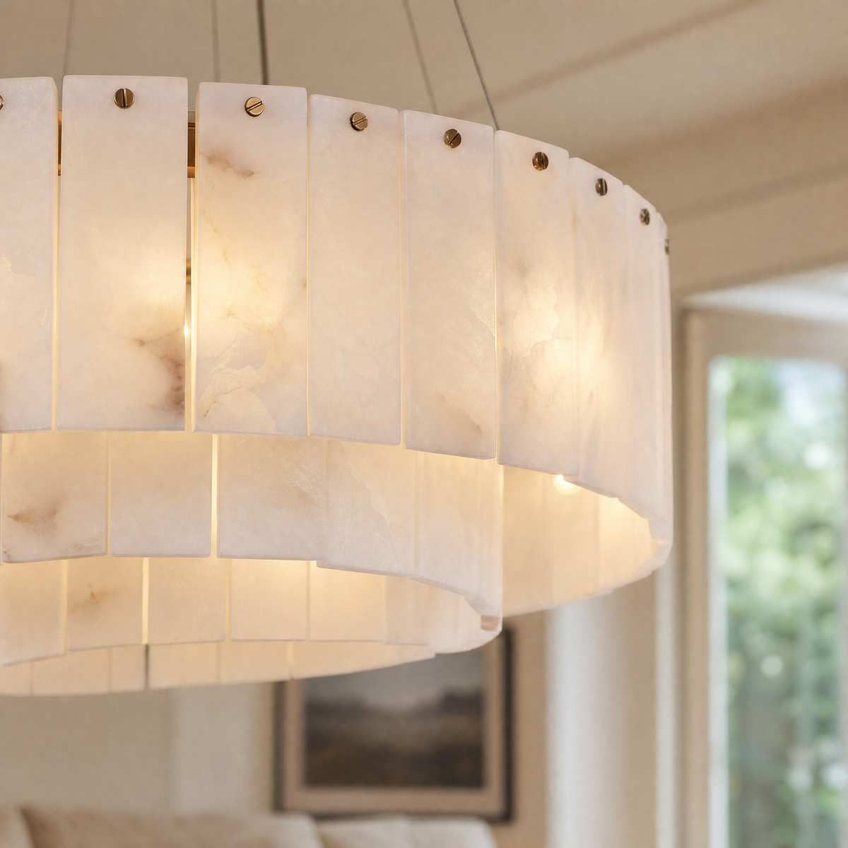 23'' 2-Tier Alabaster Round Chandelier