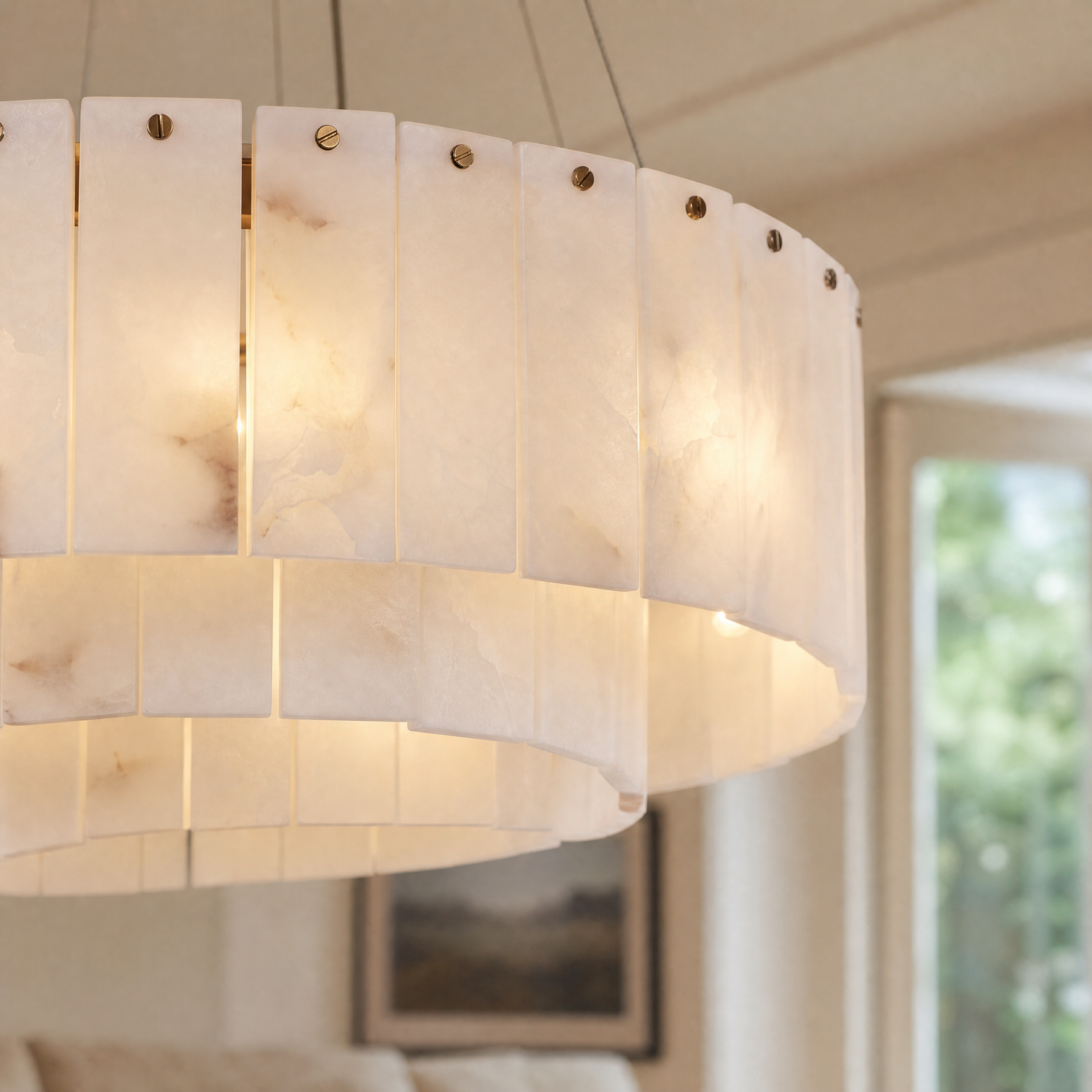 23'' 2-Tier Alabaster Round Chandelier