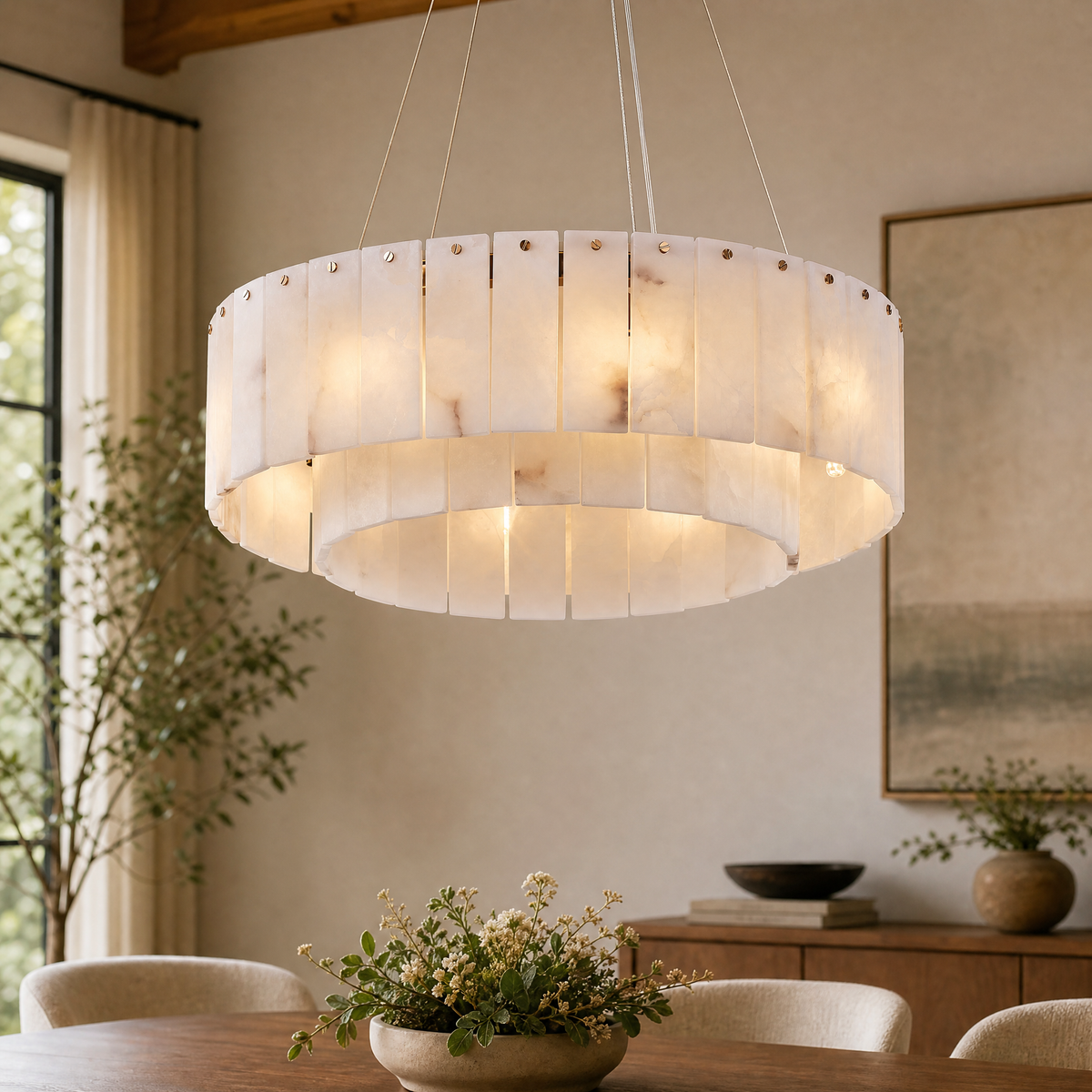 23'' 2-Tier Alabaster Round Chandelier
