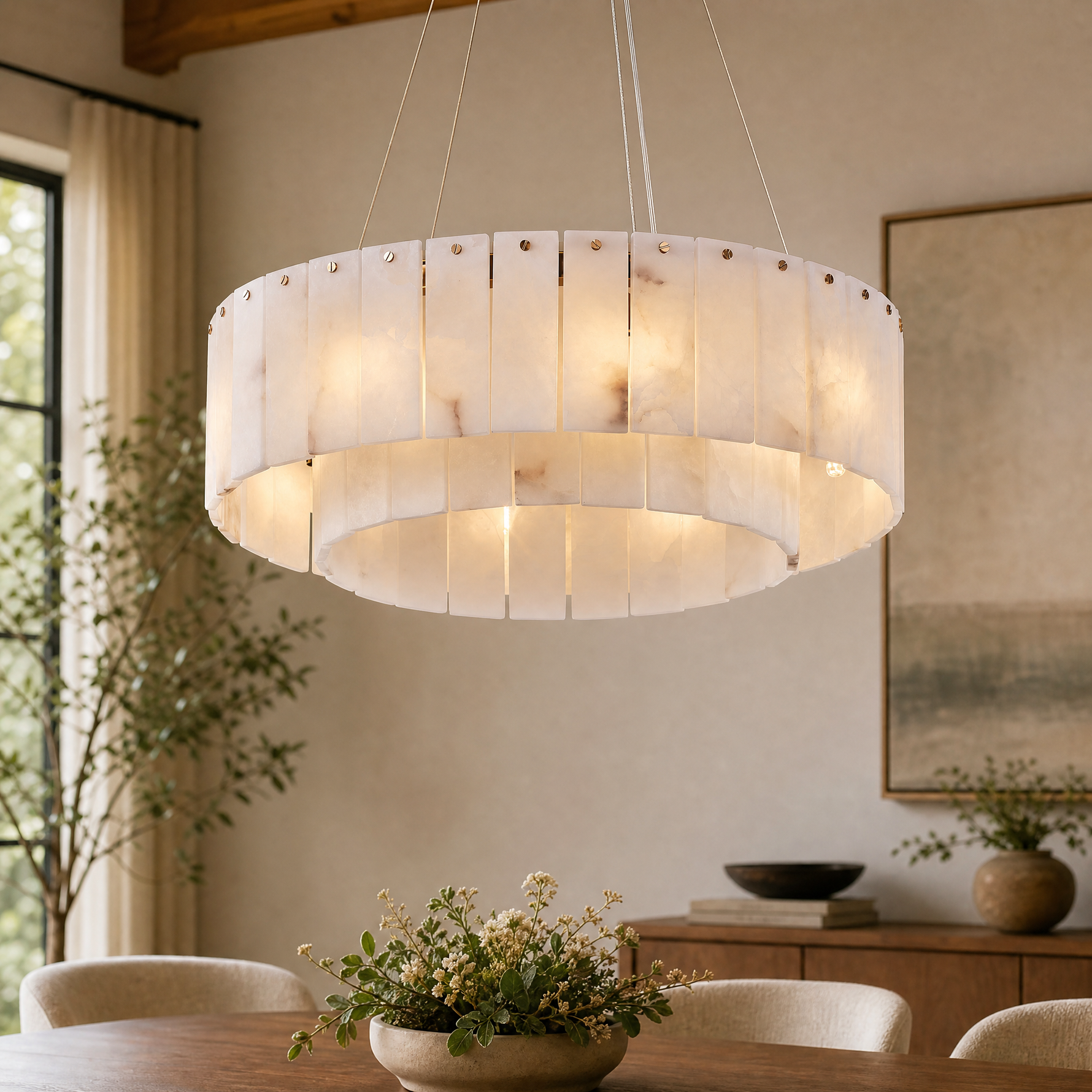 23'' 2-Tier Alabaster Round Chandelier