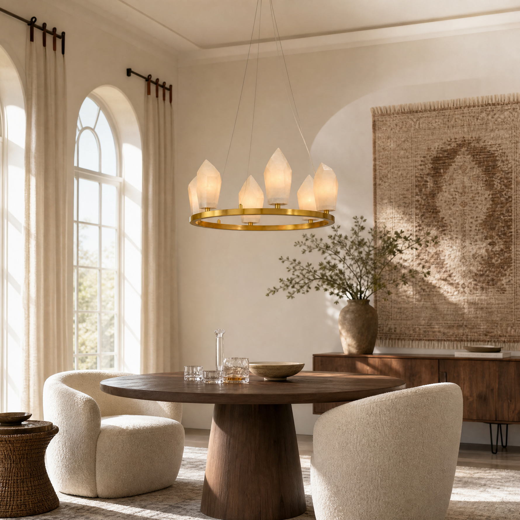 23" 6-Light Modern Alabaster Wagon Wheel Chandelier