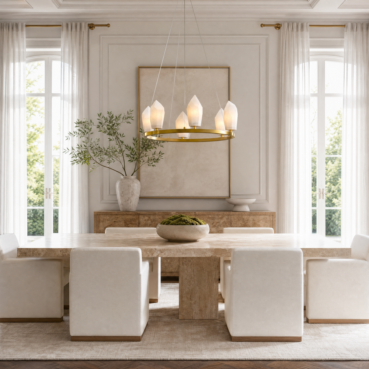 23" 6-Light Modern Alabaster Wagon Wheel Chandelier