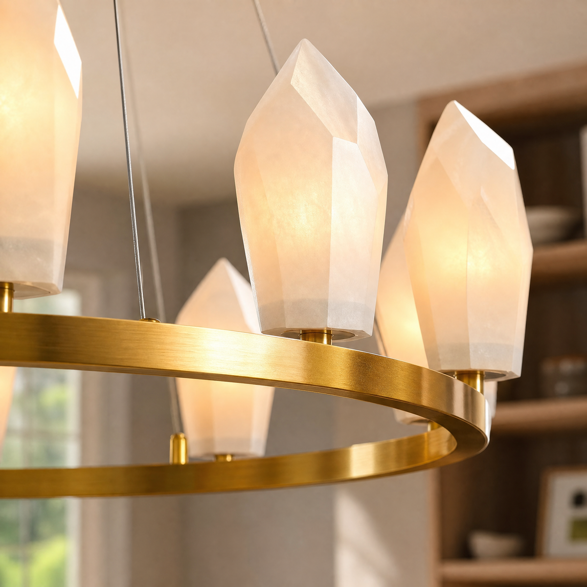 23" 6-Light Modern Alabaster Wagon Wheel Chandelier