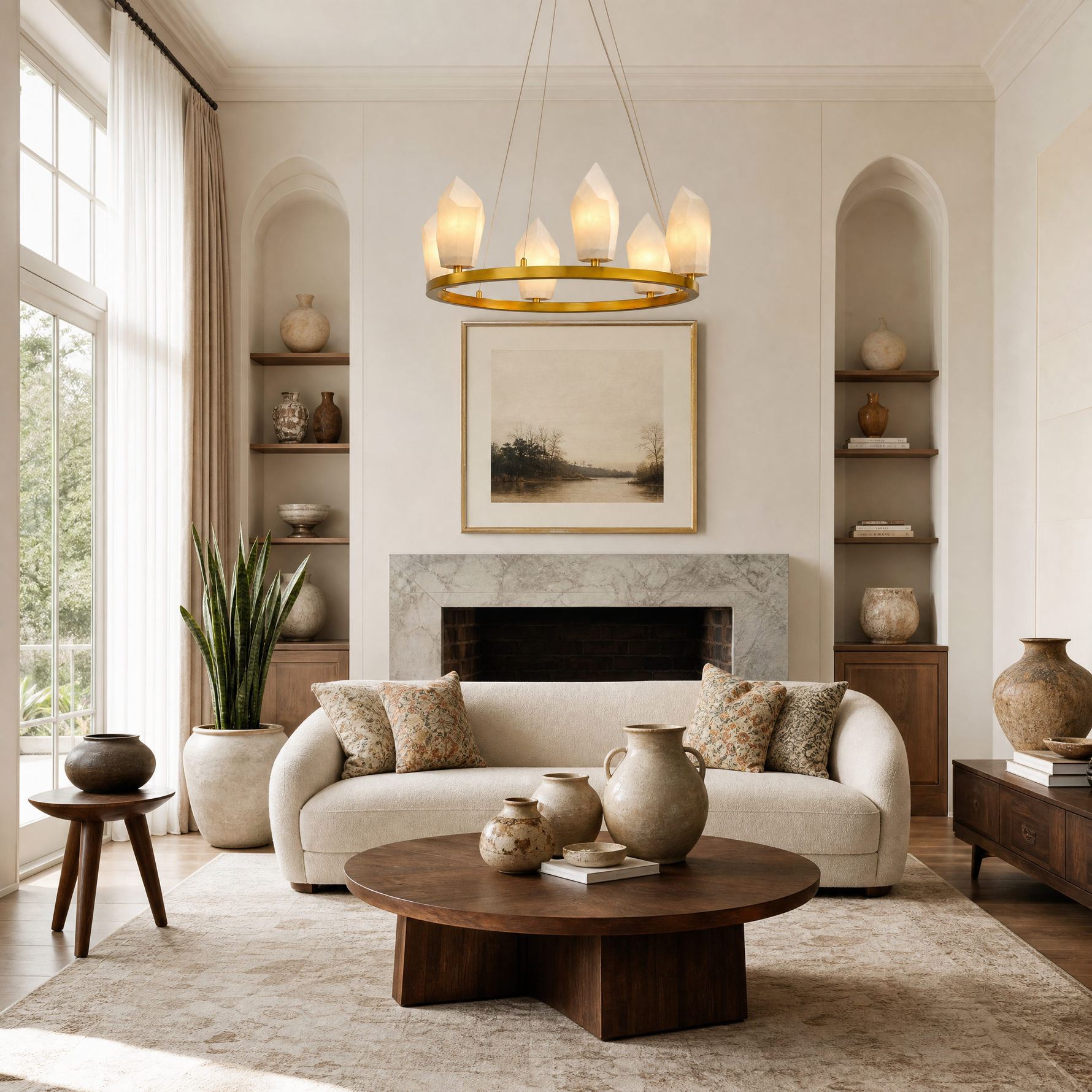 23" 6-Light Modern Alabaster Wagon Wheel Chandelier