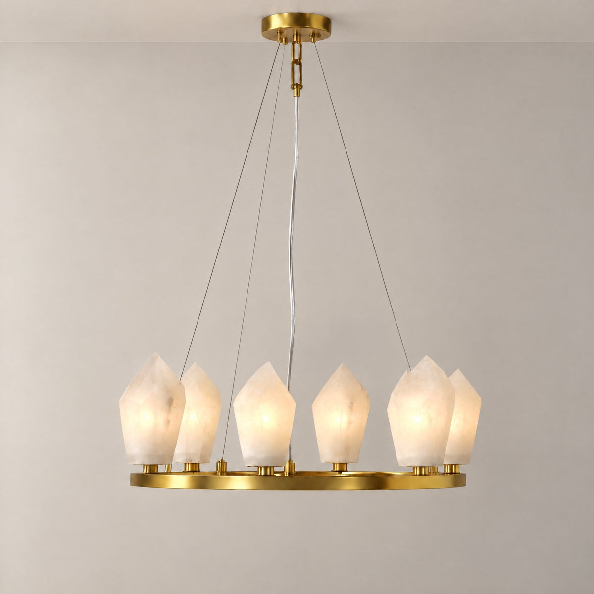 23" 6-Light Modern Alabaster Wagon Wheel Chandelier