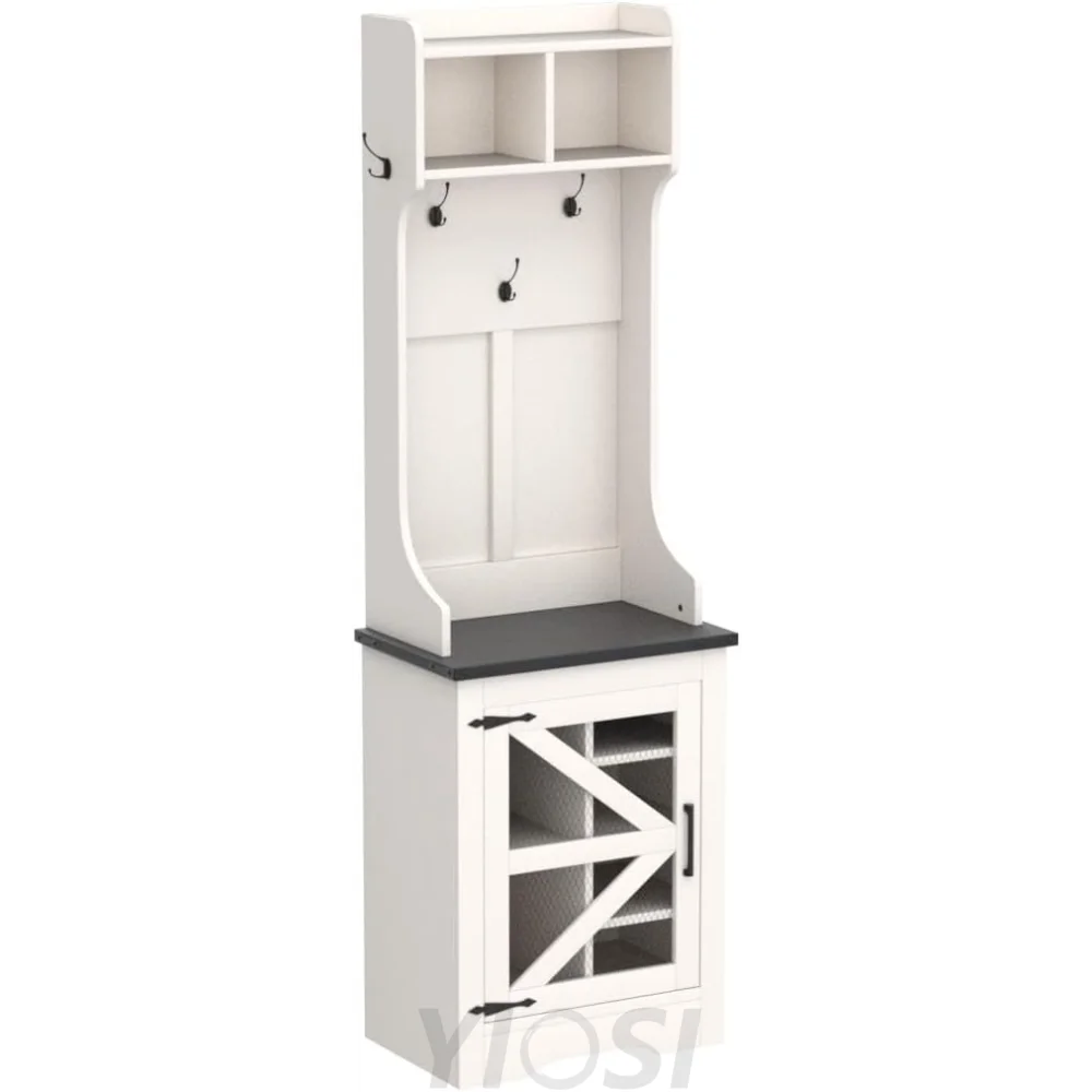 JXQTLINGMU Farmhouse Hall Tree with Shoe Storage Bench & 5 Hooks