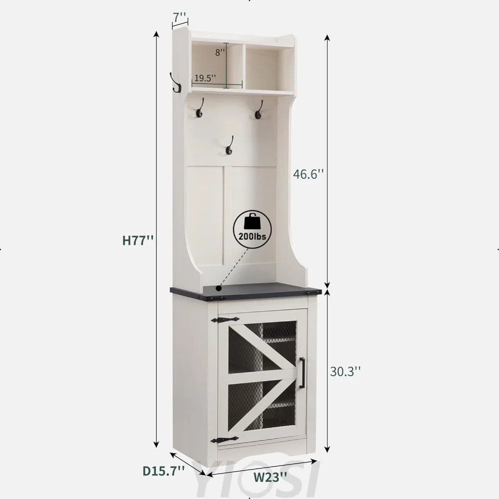 JXQTLINGMU Farmhouse Hall Tree with Shoe Storage Bench & 5 Hooks