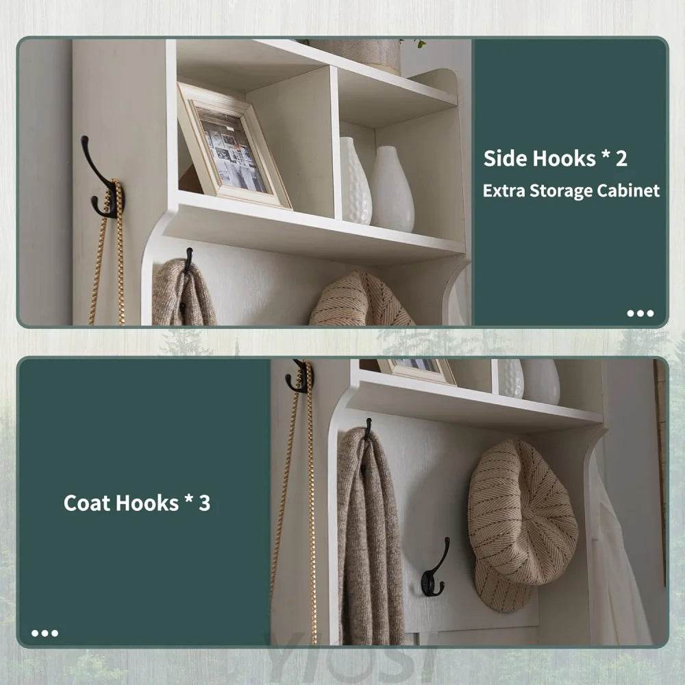 JXQTLINGMU Farmhouse Hall Tree with Shoe Storage Bench & 5 Hooks