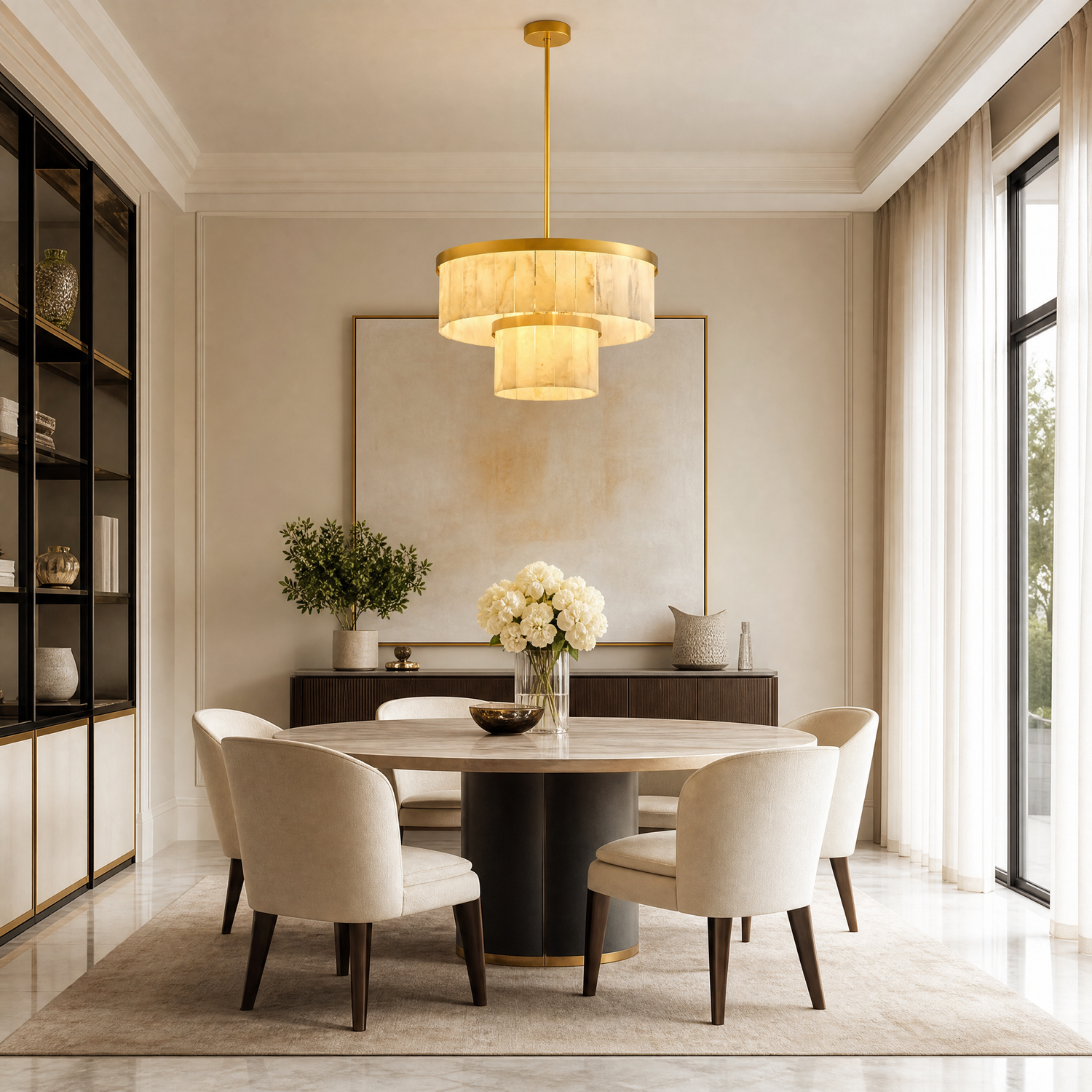 24'' 2-Tier Natural Alabaster Round Chandelier