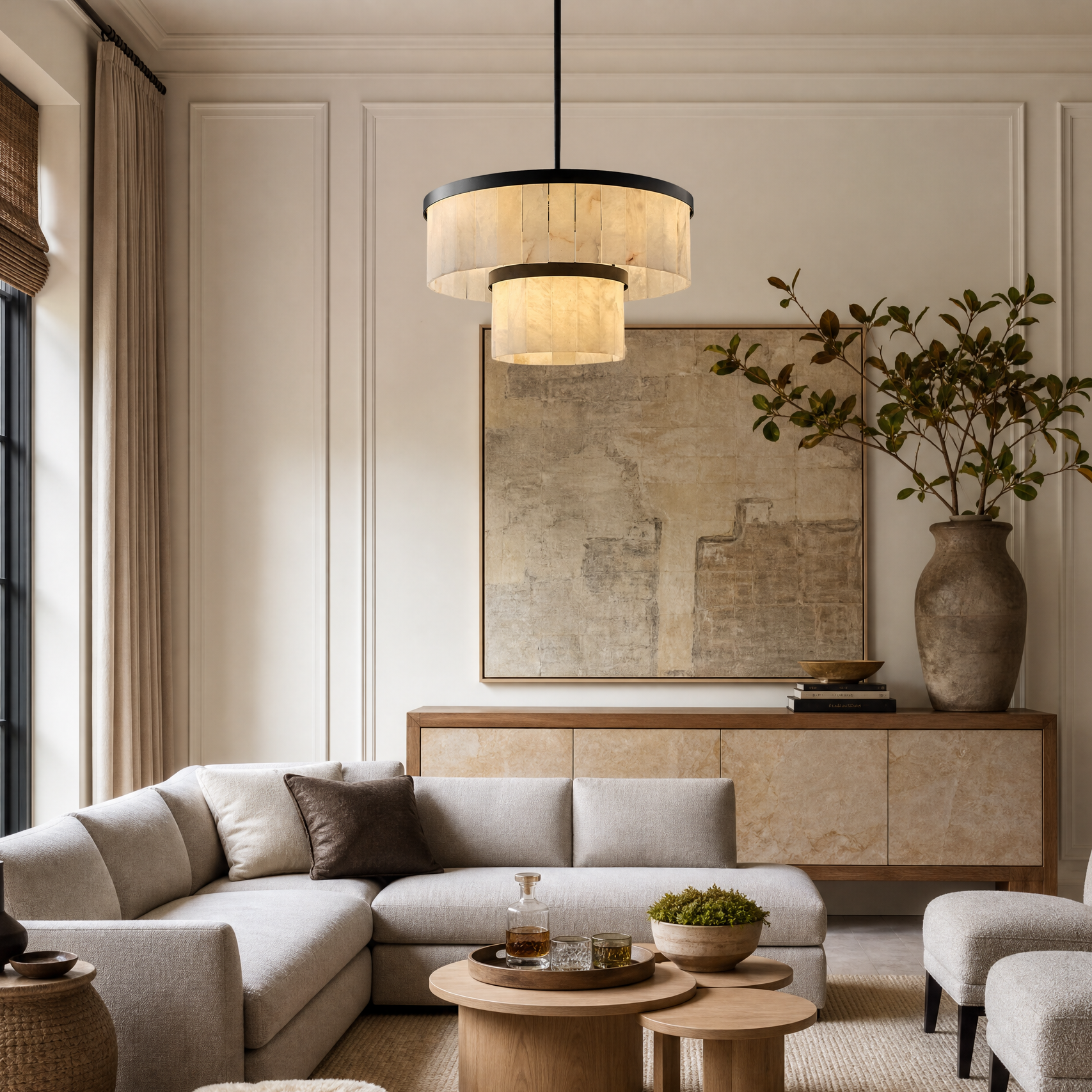 24'' 2-Tier Natural Alabaster Round Chandelier