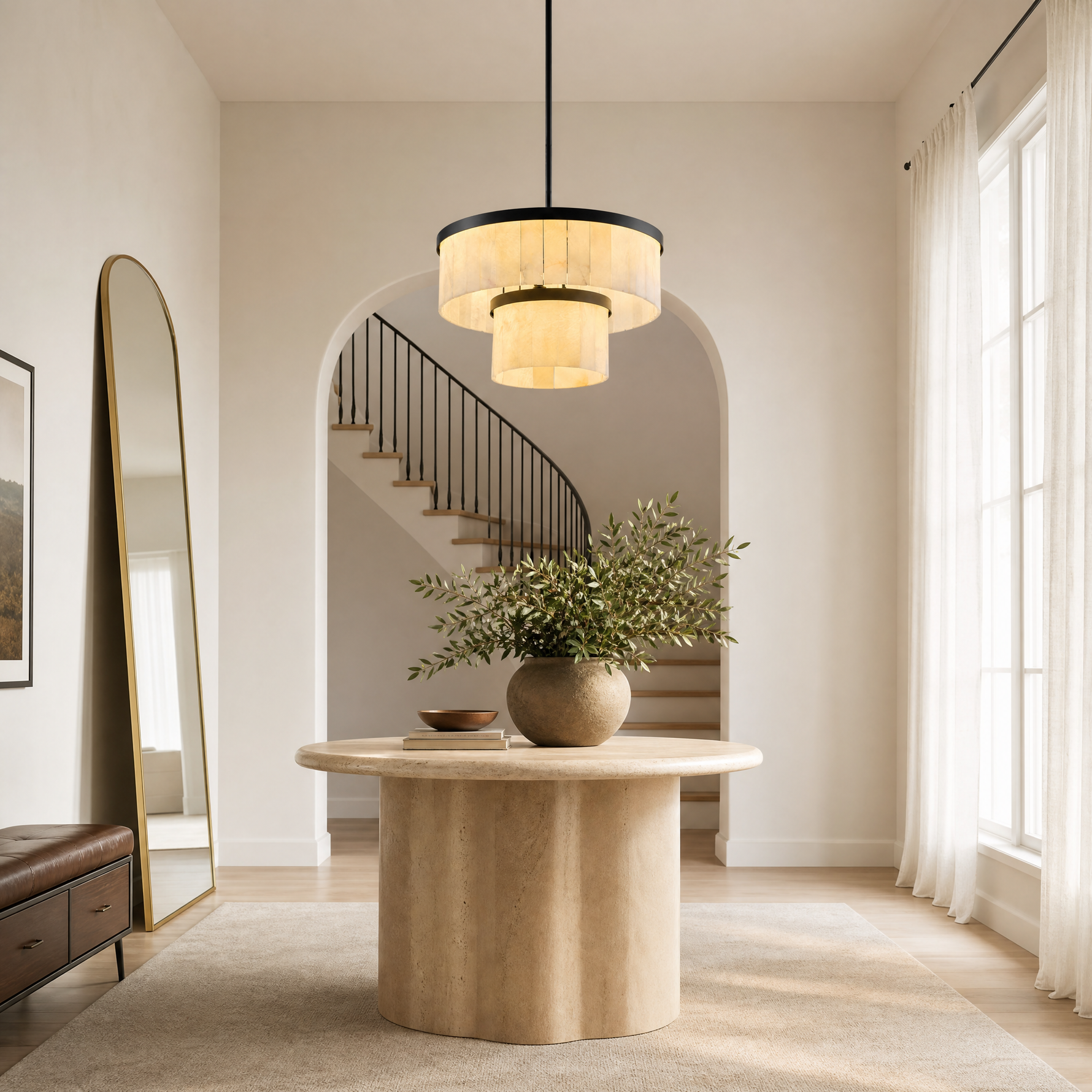 24'' 2-Tier Natural Alabaster Round Chandelier