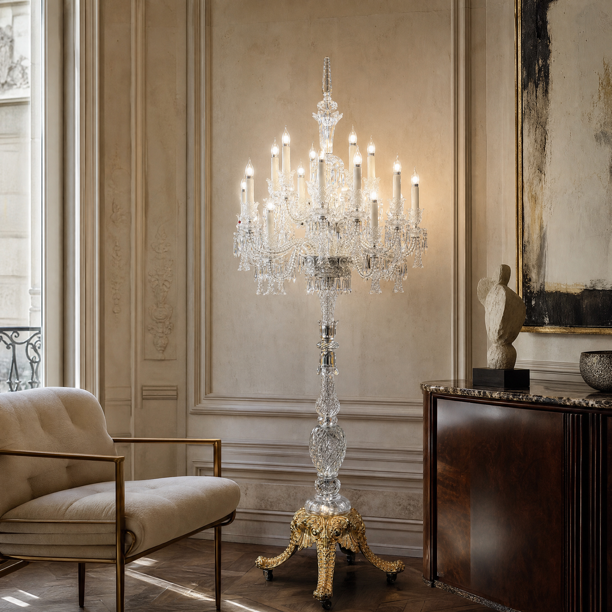 24-Light Candle Crystal Tripod Floor Lamp